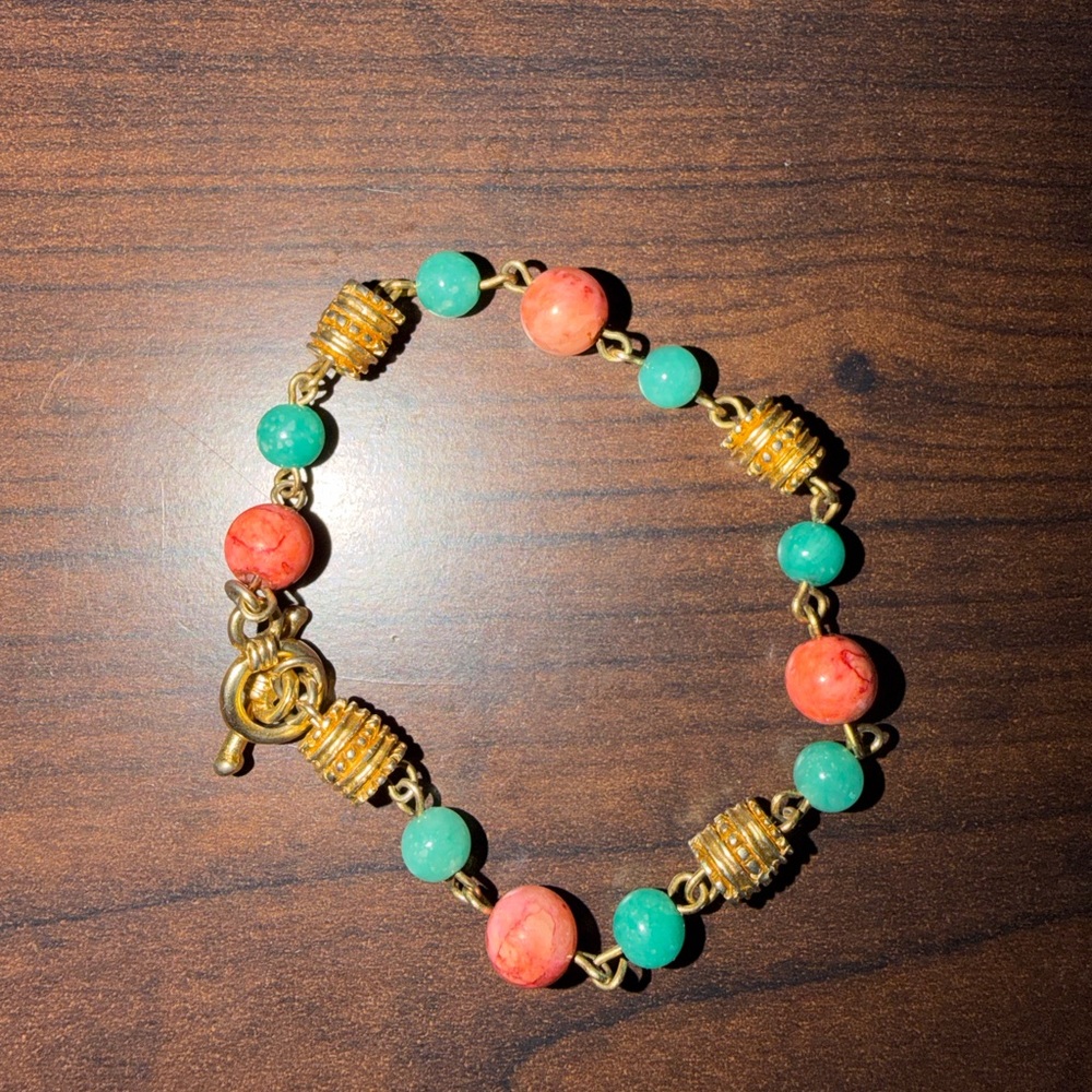 Elegant Gold Plated and Coral Beaded Bracelet